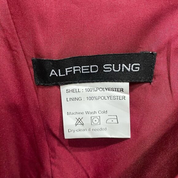 NWT Alfred Sung Draped Faux Wrap V-Neck Burgundy Cocktail Dress - Size: 8 - Picture 4 of 14